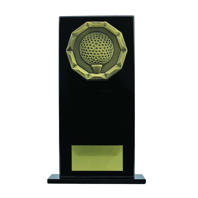 Black Glass Stand + Gold Golf Trim – Black