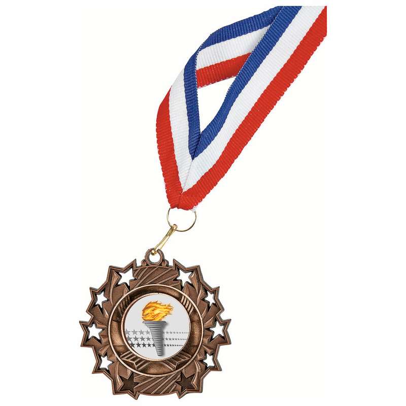 60mm Gold Star Medal inc Ribbon – Silver