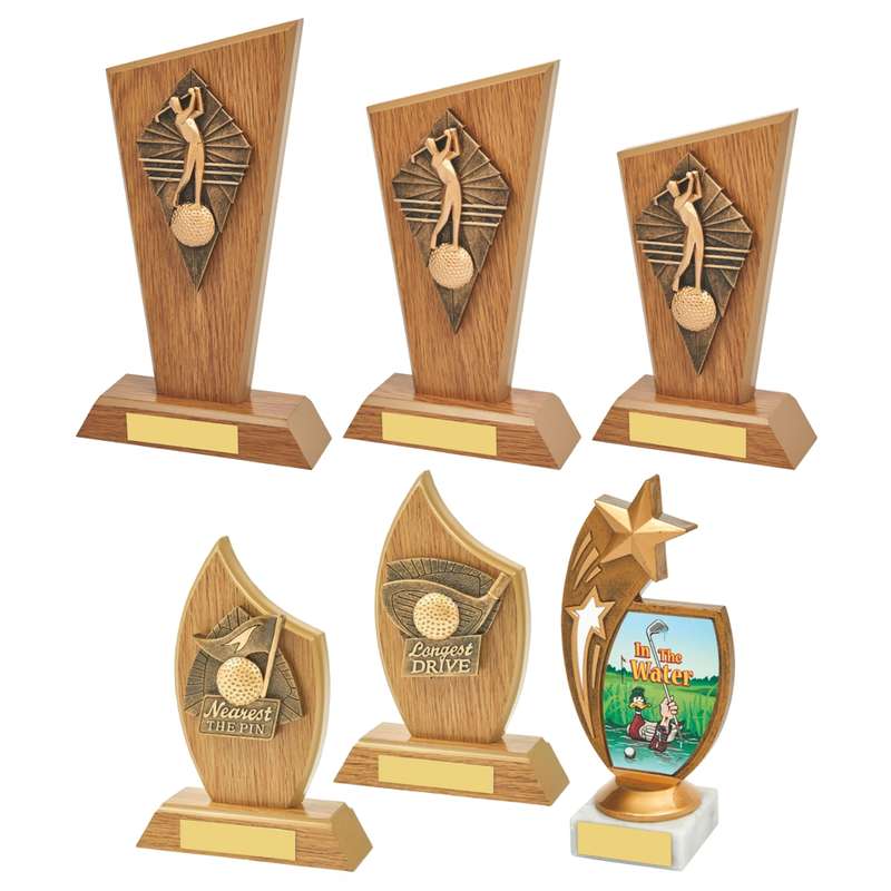 x 6 Assorted Golf Awards – Light Oak