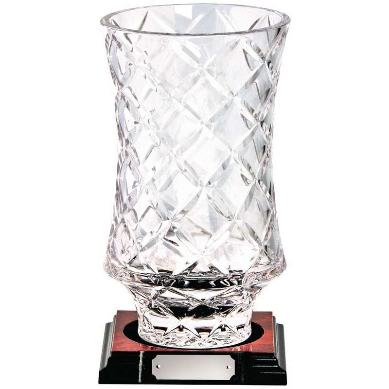 Lead Crystal Vase Award on Wood Base – Clear