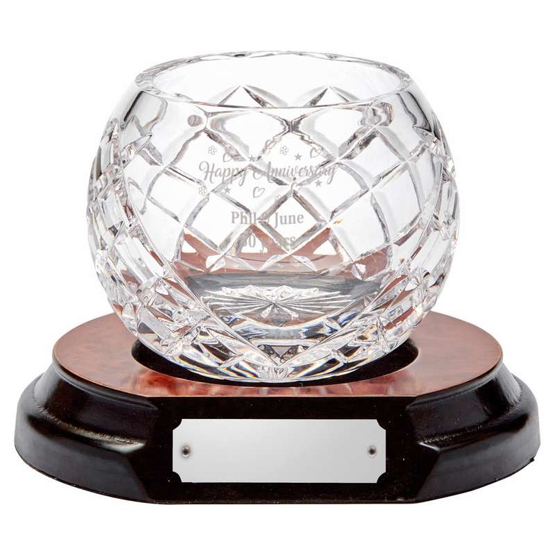 24% Lead Crystal Bowl with Panel on Wood Base – Clear