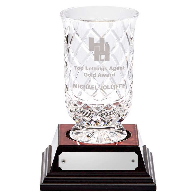 24% Lead Crystal Vase with Panel on Wood Base – Clear