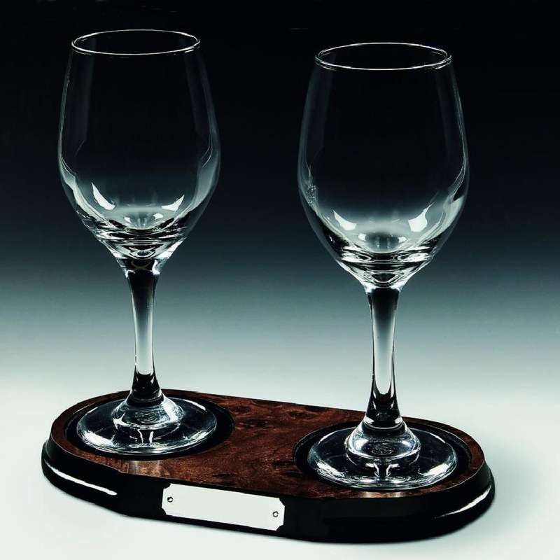 Two Wine Glasses on Wood Stand – Clear