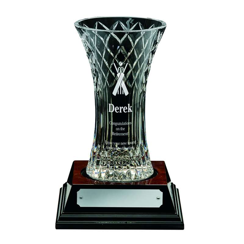 Crystal Vase with Panel & Base – Clear