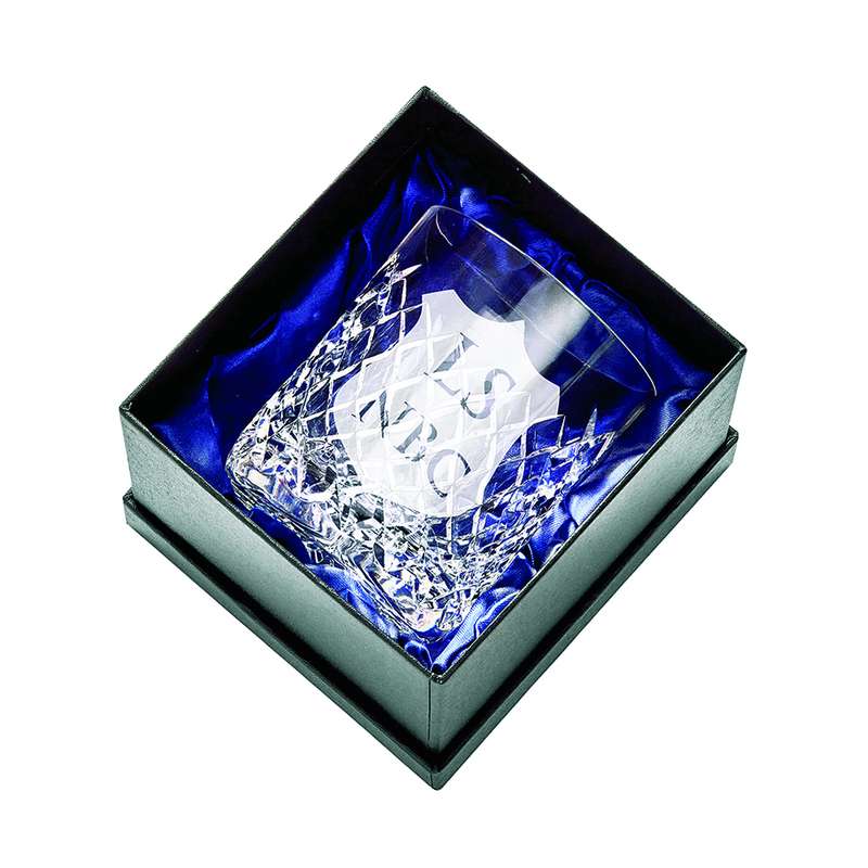 Whiskey Glass with Engravable Panel + Case – Clear