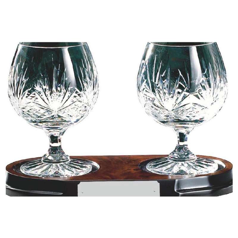 Two Crystal Brandy Balloons on Wood Stand – Clear