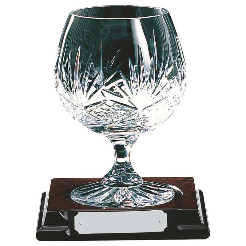 Crystal Brandy Balloon on Wood Stand – Clear