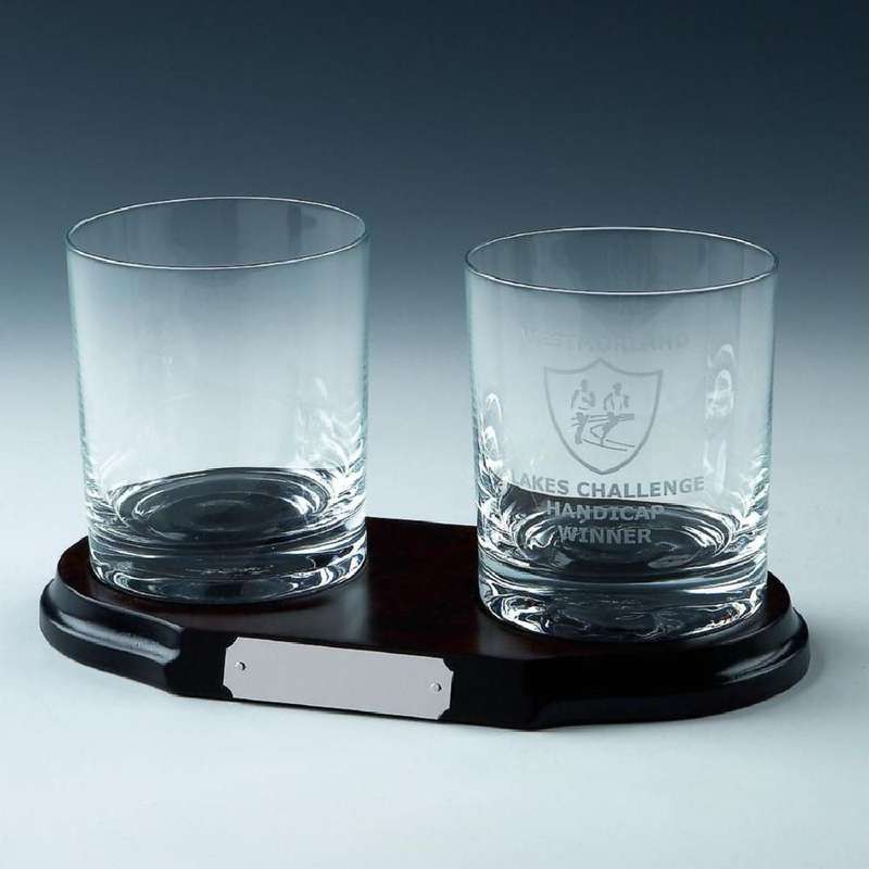 Two Spirit Glasses on Wood Stand – Clear