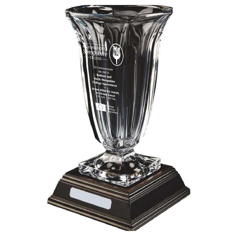 Large Bohemia Crystalite Vase Award with Stem (With Panel for Engraving) – Clear