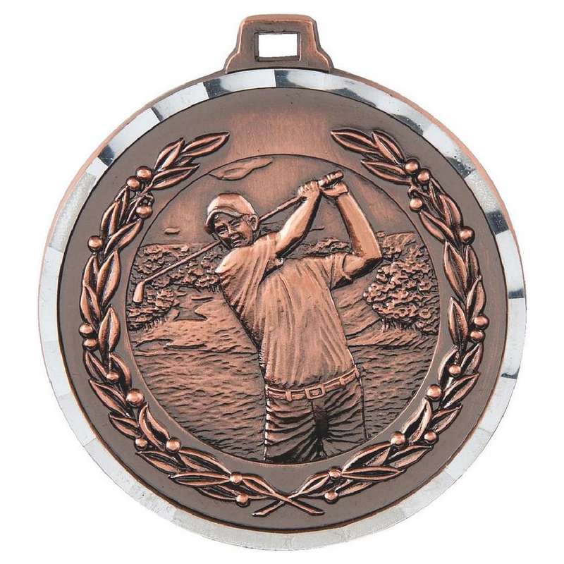 50mm Diamond Edged Male Golf Medal (Bronze) - Ant Bronze