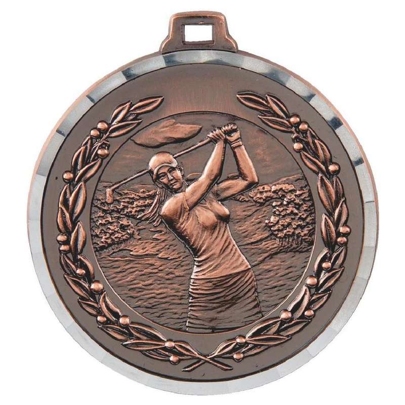 50mm Diamond Edged Female Golf Medal (Bronze) - Ant Bronze