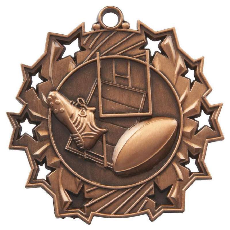 60mm Rugby Medal (Gold / Silver / Bronze) - Ant Bronze