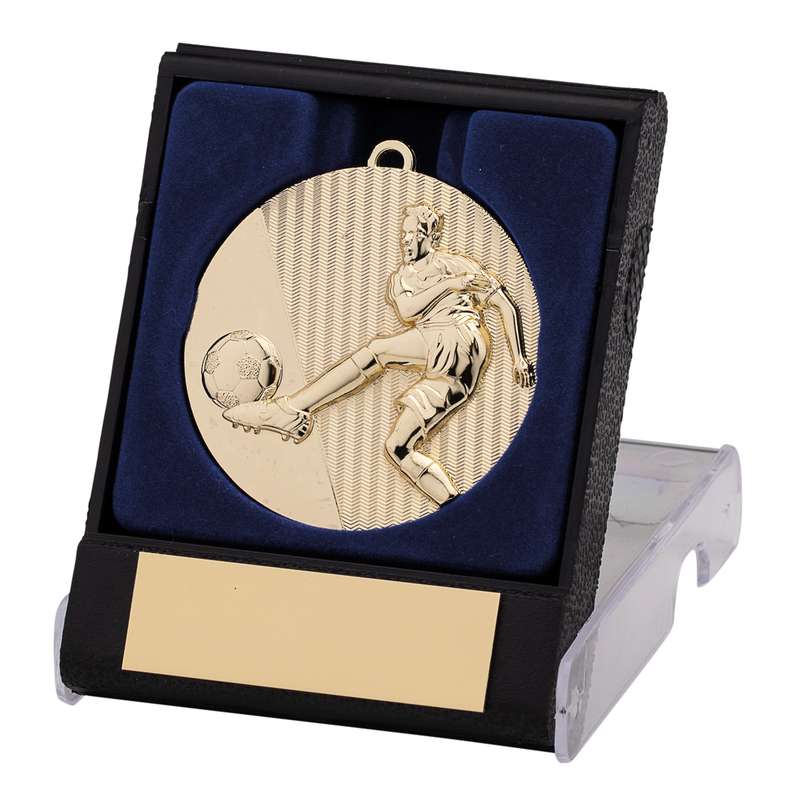 50MM GOLD FOOTBALL MEDAL IN BOX