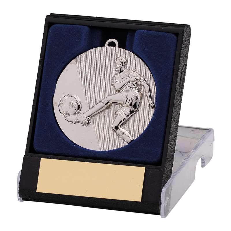 50MM SILVER FOOTBALL MEDAL IN BOX