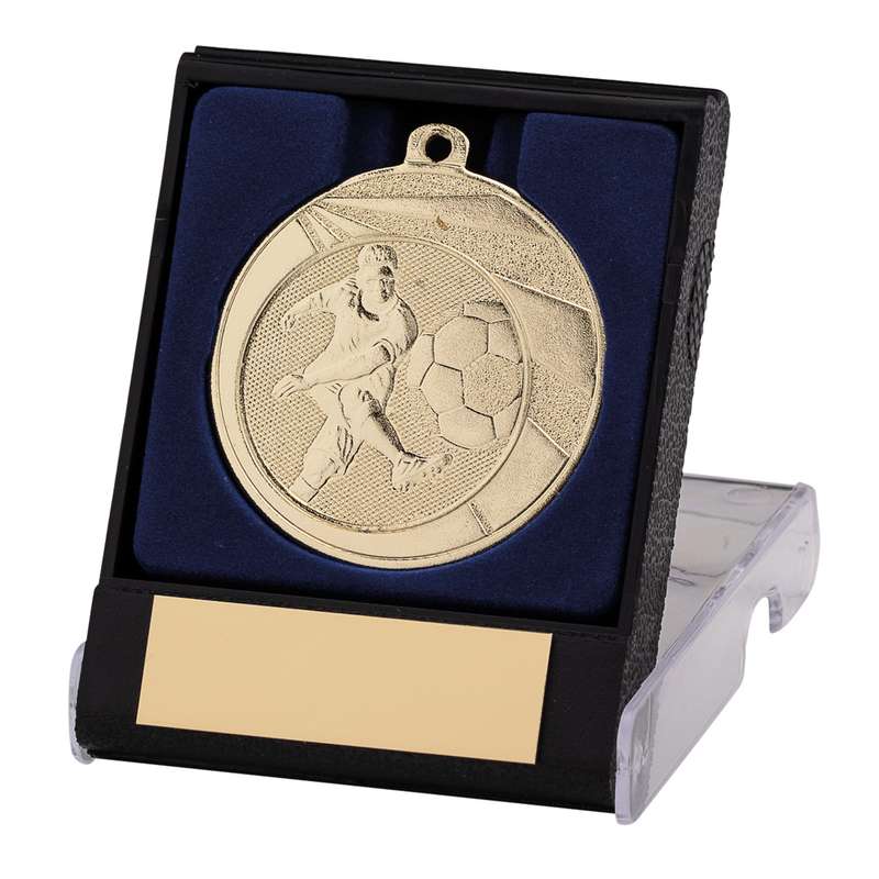 50MM GOLD FOOTBALL MEDAL IN BOX