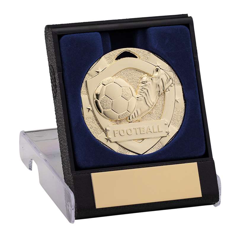 50MM GOLD FOOTBALL MEDAL IN BOX