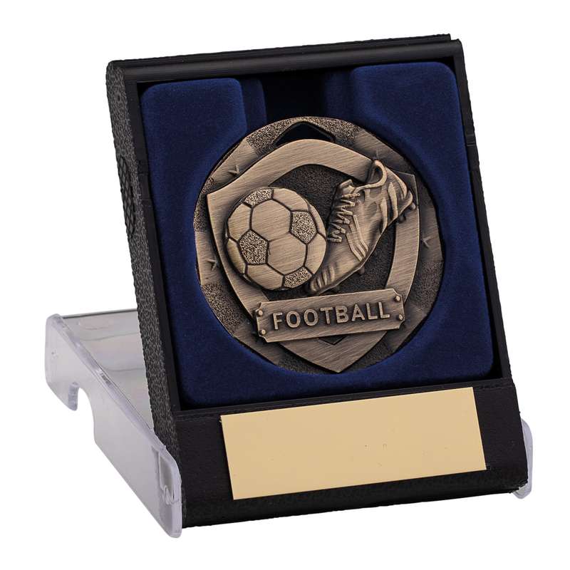 50MM BRONZE FOOTBALL MEDAL IN BOX