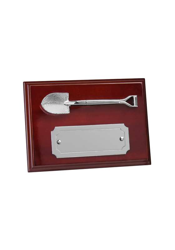 MB 7in x 5in Gold Silver Shovel Plaque Award – Gold/Brown