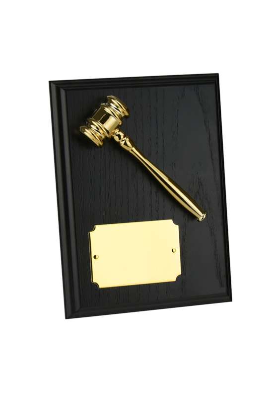 MB 6in x 4in Gold Finish Gavel Plaque Award – Gold/Brown