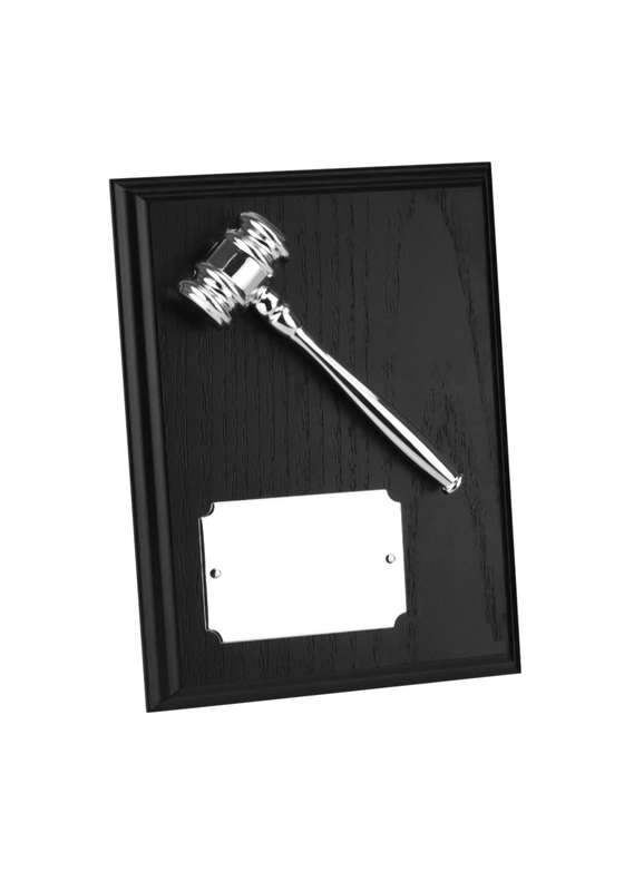MB 6in x 4in Silver Finish Gavel Plaque Award – Silver/Brown
