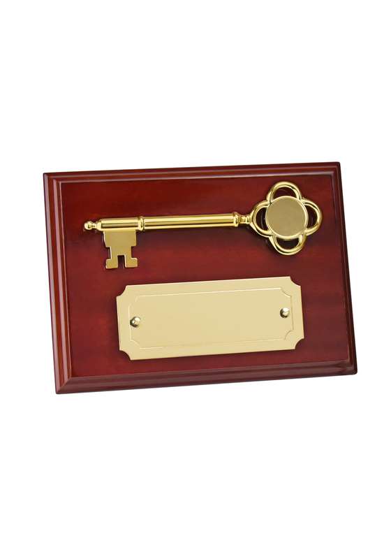 7in x 5in Gold Finish Key Plaque Award – Gold/Brown