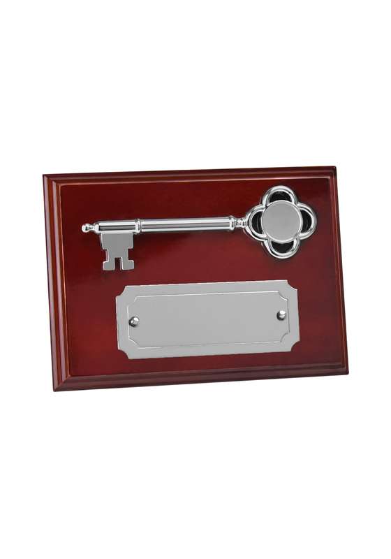 7in x 5in Silver Finish Key Plaque Award – Silver/Brown