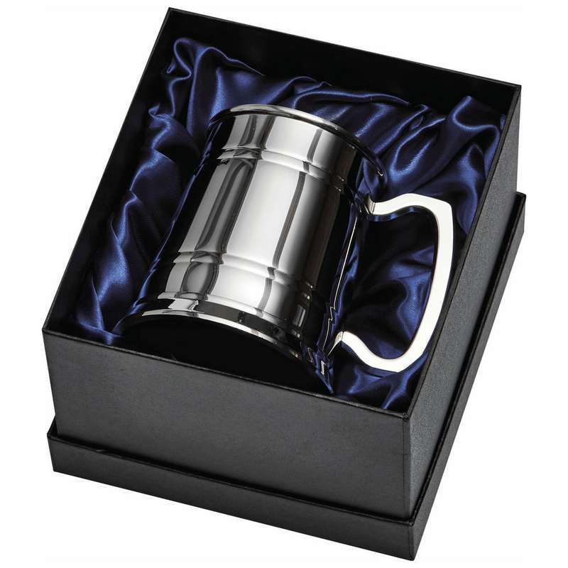1 Pint Banded Stainless Steel Tankard in Presentation Case – Silver