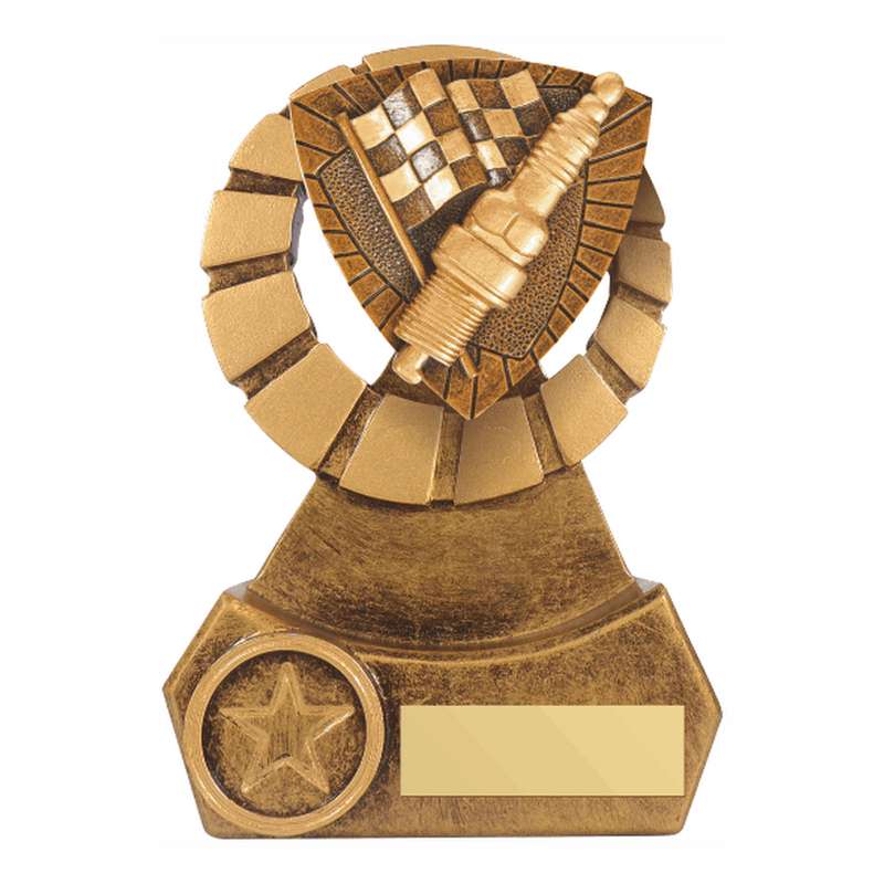Antique Gold Resin Motor Sport Plug/Flag Award – Ant Gold