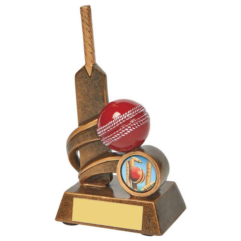 Resin Cricket Bat Trophy with Red Ball – Ant Gold