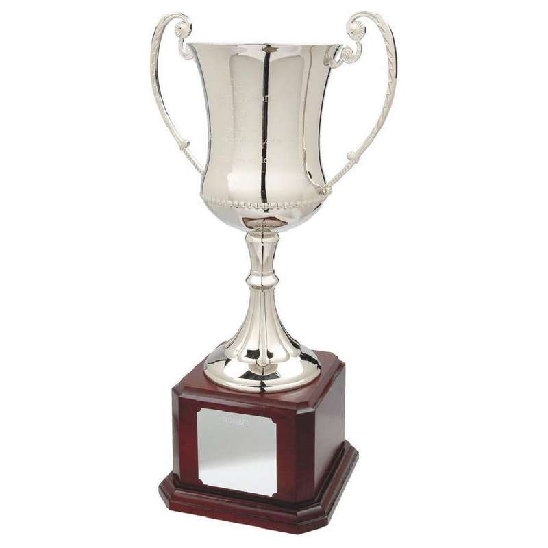 Nickel Plated Cup on Wood Base – Silver