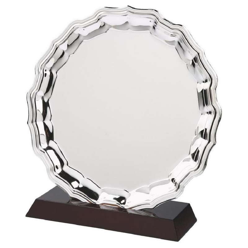 Nickel Plated Salver with Wood Plinth – Silver