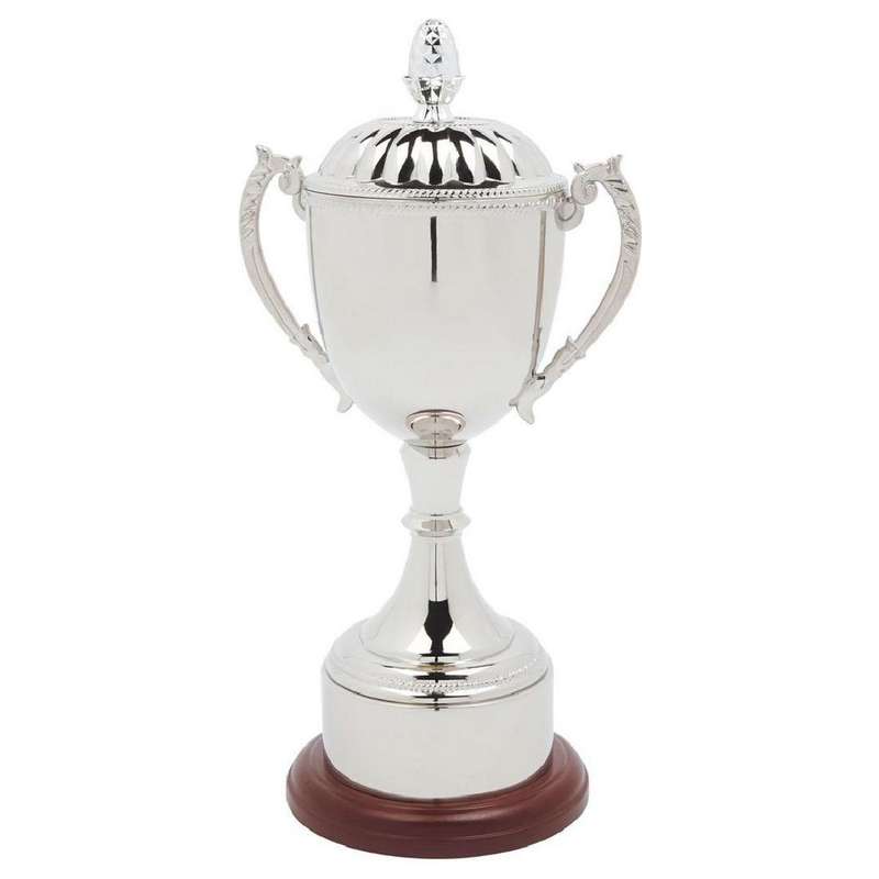Nickel Plated Cup with Lid & Plinth Band – Silver