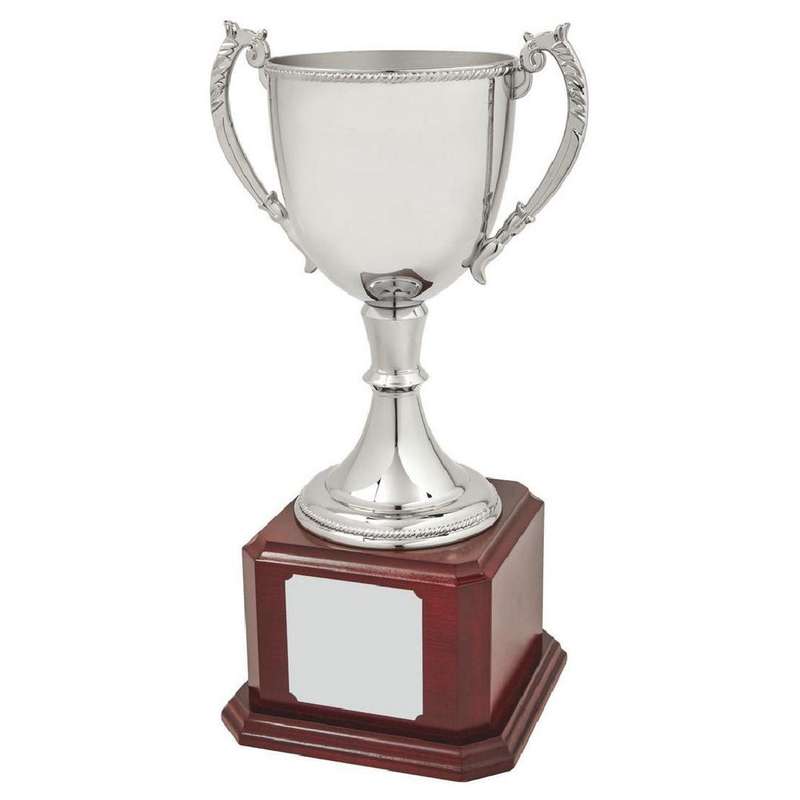 Nickel Plated Cup on Wood Base – Silver