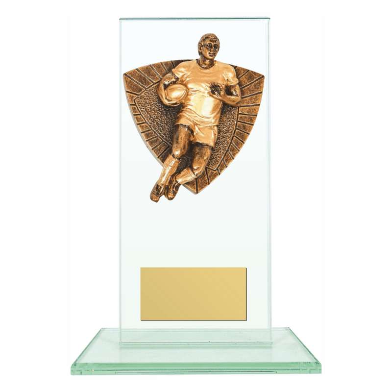 Jade Glass Stand with Resin Rugby Player Male Trim – Clear