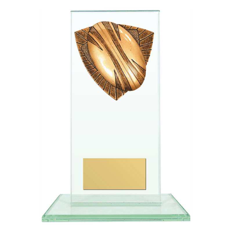 Jade Glass Stand with Resin Rugby Ball Trim – Clear