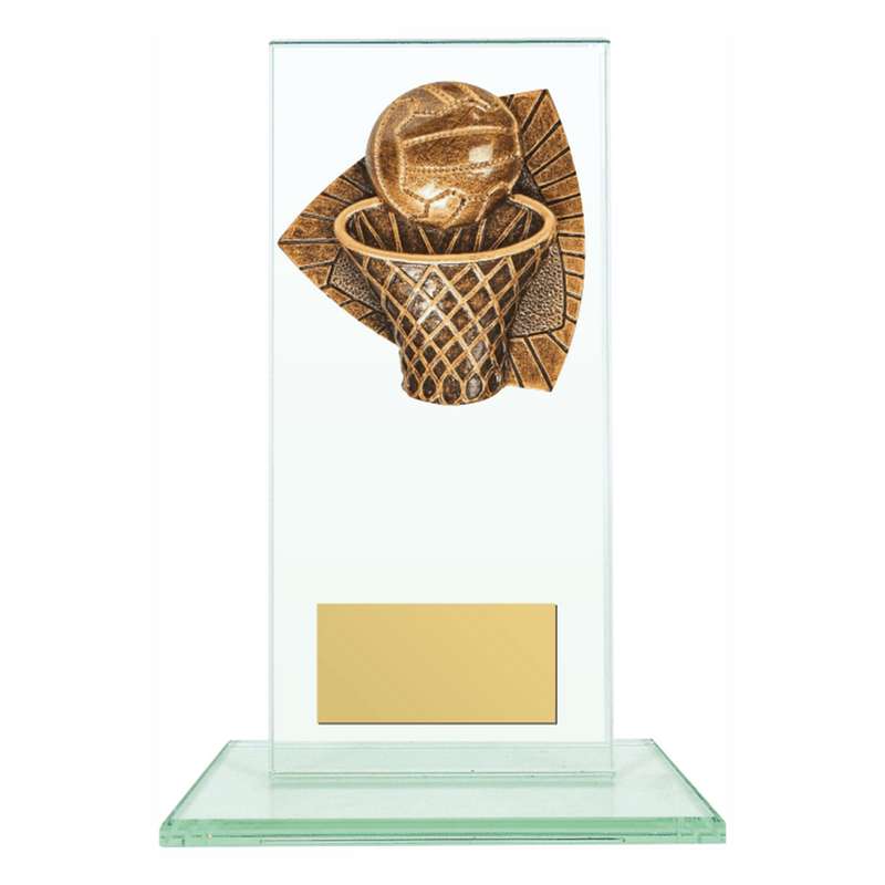 Jade Glass Stand with Resin Netball Trim – Clear