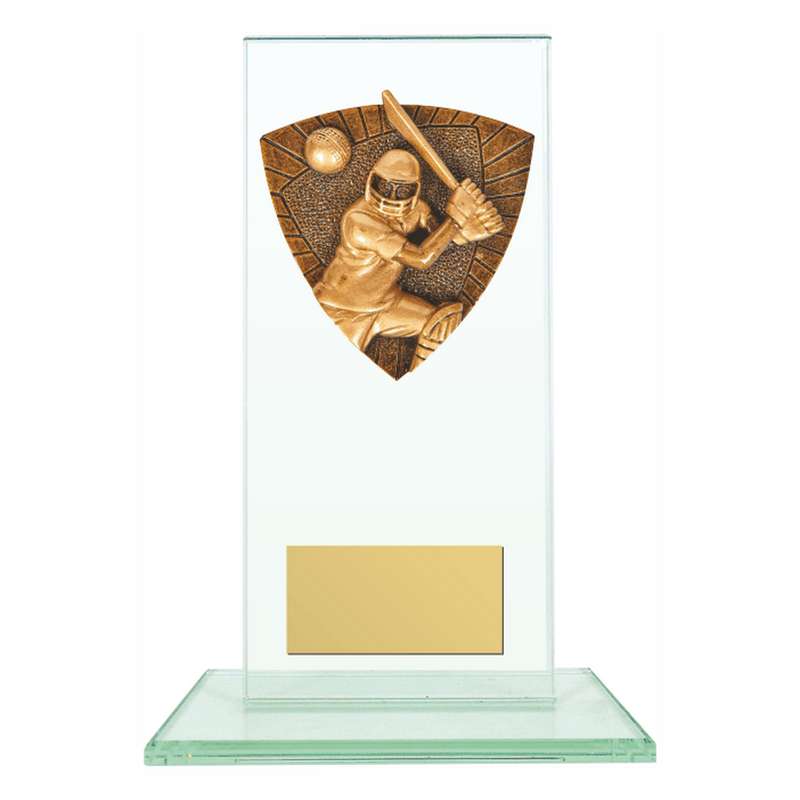 Jade Glass Stand with Resin Cricket Batsman Trim – Clear