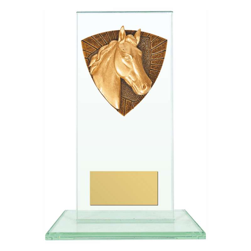 Jade Glass Stand with Resin Horse Trim – Clear