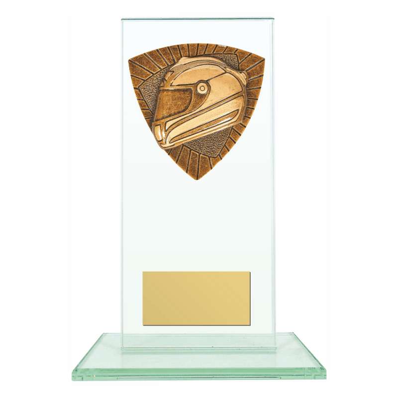 Jade Glass Stand with Resin Motor Sport Helmet Trim – Clear
