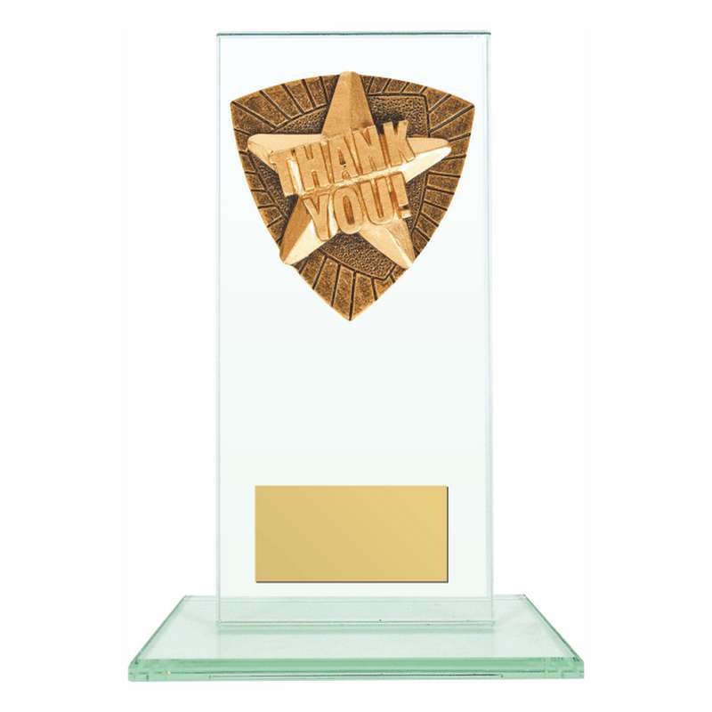 Jade Glass Stand with Resin Thank You Trim – Clear