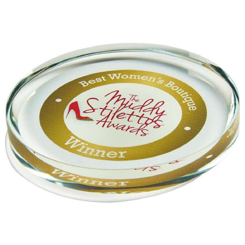 Round Glass Paperweight for Colour Printing (In Presentation Case) – Clear