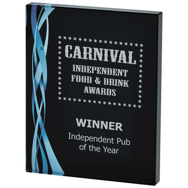 Rectangular Blue Glass Award – Black Background – Clear
