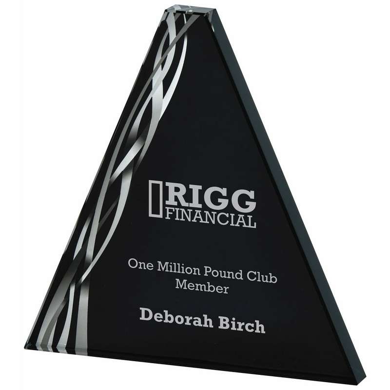Triangular Silver Glass Award – Black Background – Clear