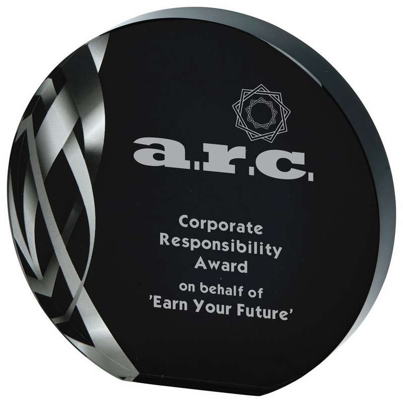 Circular Silver Glass Award – Black Background – Clear