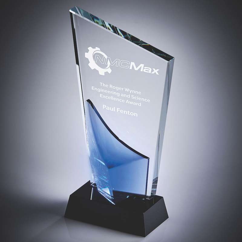 Clear Blue Glass Award with Black Base – Blue