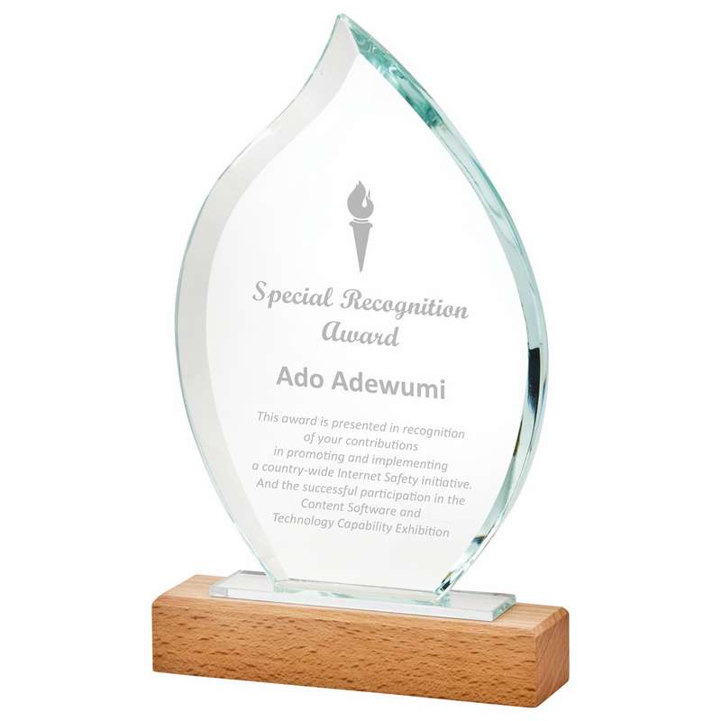 Tear Drop Stand with Wooden Base – Clear