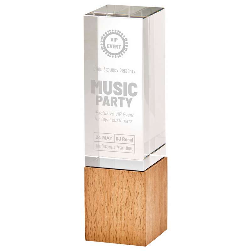 Glass Block with Wooden Base – Clear