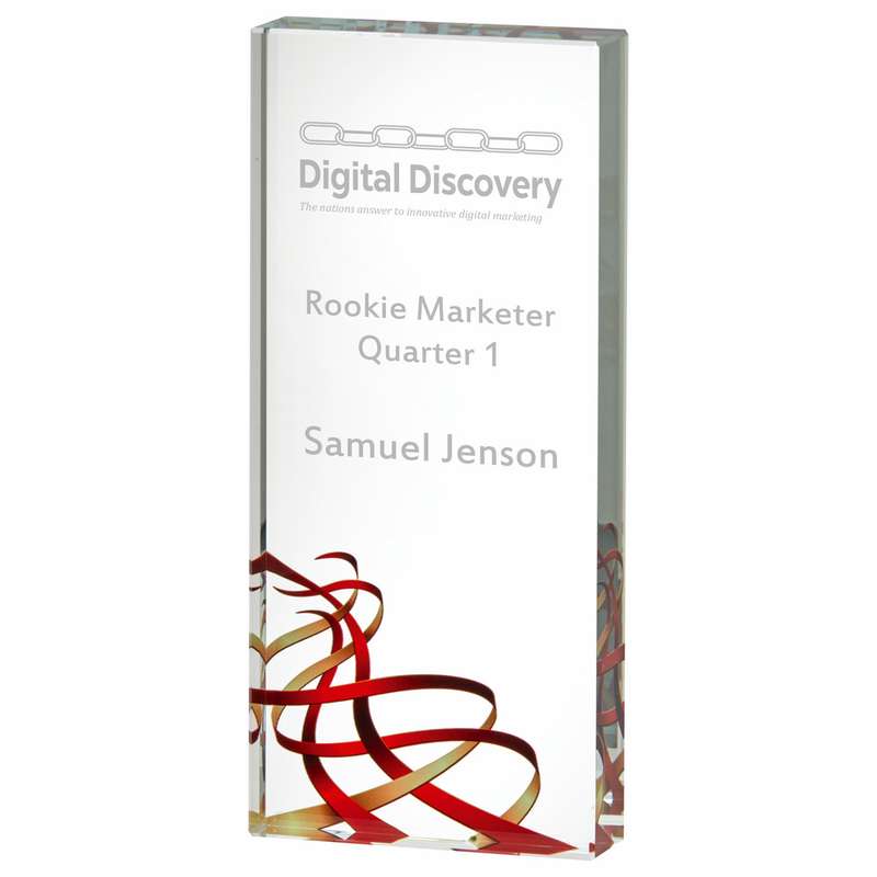 Red Ribbon Glass Block – Red