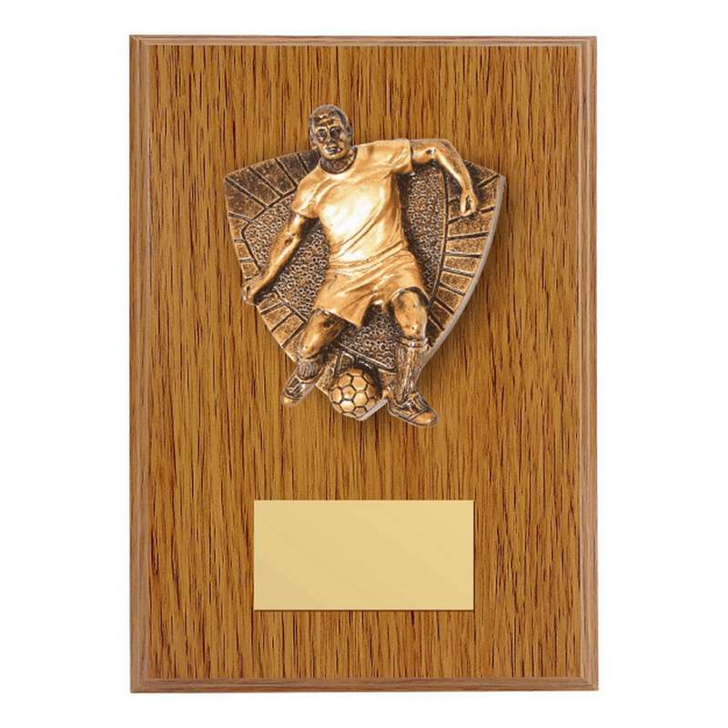 Wood Plaque with Resin Male Football Trim – Light Oak