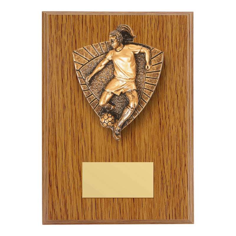 Wood Plaque with Resin Female Football Trim – Light Oak